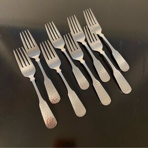 Set of 8 T.I.C. Stainless Steel Hammered Handle Salad Forks